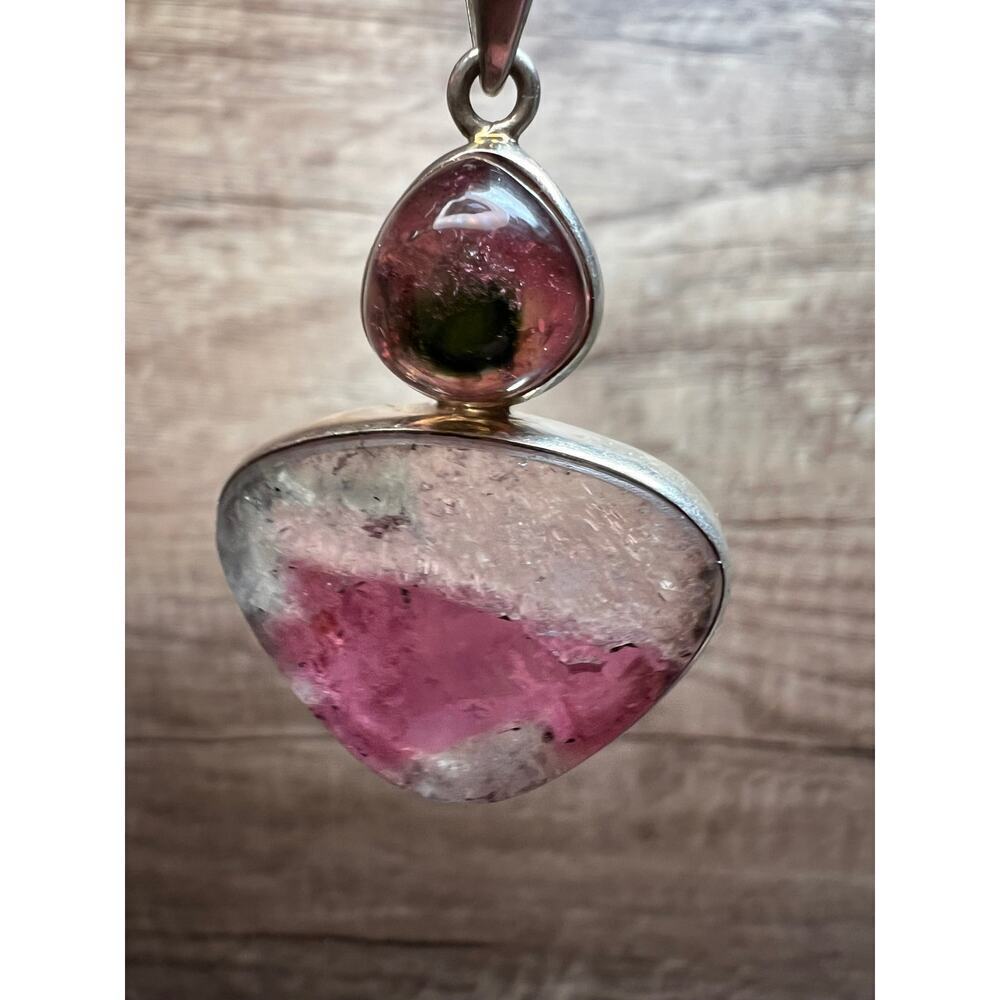NEW Watermelon Tri color tourmaline sterling silver pendant 11.02 grams